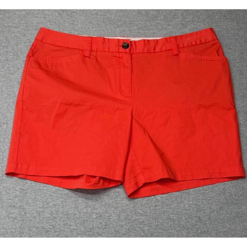 Lands End Fit 2 Chino Shorts Womens 16P Orange Mid Rise Stretch Cotton 16 Petite